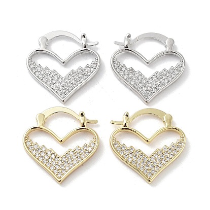 Rack Plating Brass Micro Pave Cubic Zirconia Hoop Earring, Cadmium Free & Lead Free, Long-Lasting Plated, Heart
