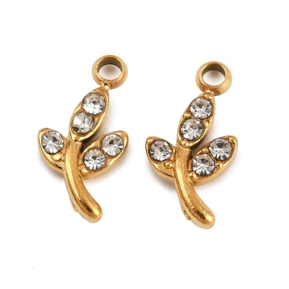 304 из нержавеющей стали с горный хрусталь подвески, лист прелести, ионное покрытие (ip), реальный 18 k позолоченный