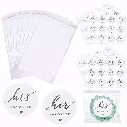 240Pcs OPP Cellophane Self Adhesive Bags, with 20 Sheets 2 Styles His Her Paper Stickers