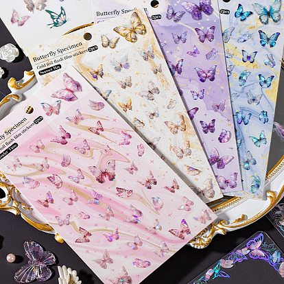 2 Sheets Butterfly PET Waterproof Self Adhesive Stickers, Silver Stamping Butterfly Decals, for DIY Scrapbooking, Photo Album Decoration