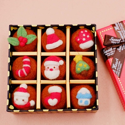 Imitation Dessert Gift Box Needle Felting Kit, Christmas Theme, including Iron Needles, Foam Chassis, Wool, Paper Gift Box & Paper Filler