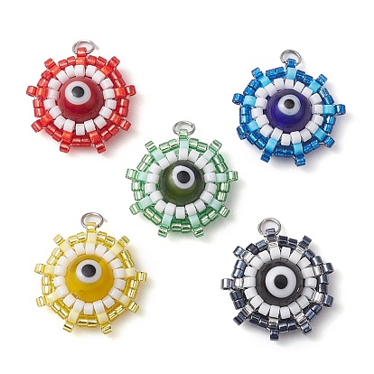 Подвески из стекла и бисера, плетеные, бусины с бисером, злые глаза, с целью перехода в кольце