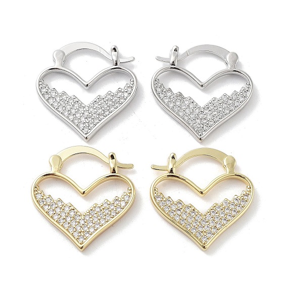 Rack Plating Brass Micro Pave Cubic Zirconia Hoop Earring, Cadmium Free & Lead Free, Long-Lasting Plated, Heart