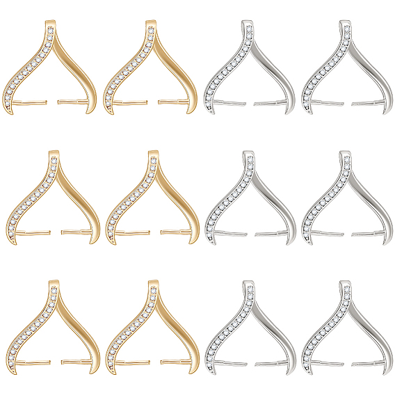 12 шт. 2 цвета стойка покрытие латунь микропаве кубический цирконий ледоруб зажимные скобы, долговечный, без кадмия и без свинца