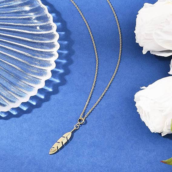 Латунный кулон с пером 304 ожерелья из нержавеющей стали с цепочкой для женщин
