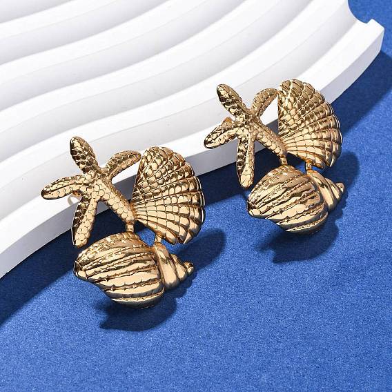 304 из нержавеющей стали серьги, ионное покрытие (ip), морская звезда в форме ракушки