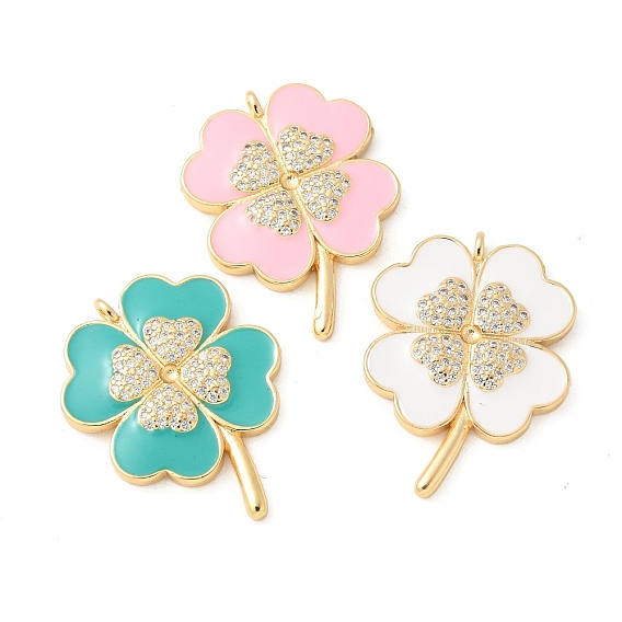 Латунные микро проложить кубического циркония подвески, с эмалью, без кадмия, без никеля и без свинца, клевер амулеты