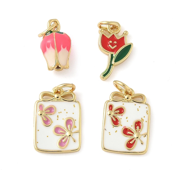 Латунь эмаль прелести, цветочный шарм, с целью перехода в кольце, без свинца и без кадмия, долговечный, стойки покрытие, реальный 18 k позолоченный