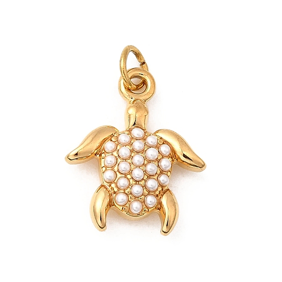 304 Stainless Steel ABS Imitation Pearl Pendants, Ocean Collection Charms, Ion Plating(IP), Real 18K Gold Plated, with Jump Ring