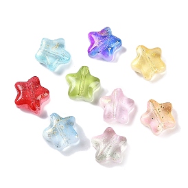 Transparent Spray Painted Frosted Glass Beads, with Glitter Power, Star