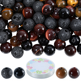 Наборы для изготовления браслетов из натуральных круглых бусин черного оникса, лавового камня и тигрового глаза своими руками.