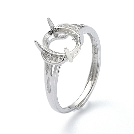 Adjustable 925 Sterling Silver Ring Components, 4 Claw Prong Ring Settings,  with Cubic Zirconia, For Half Drilled Beads