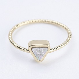 Natural Druzy Agate Finger Rings, with Brass Findings, Triangle