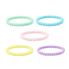 Candy Color Acrylic Round Beaded Stretch Bracelet for Women