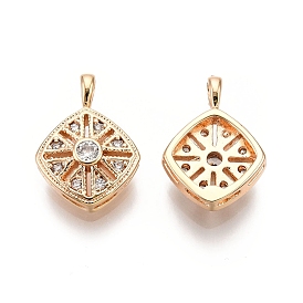 Rhombus Brass Micro Pave Clear Cubic Zirconia Pendants, Nickel Free