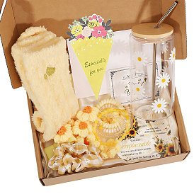 DIY Birthday Gift Box Sets, Includ Plastic Cups, Column with Flower Pattern, Paper Happy Birthday Greeting Cards,  Resin Elastic Hair Accessories, Paper Greeting Card