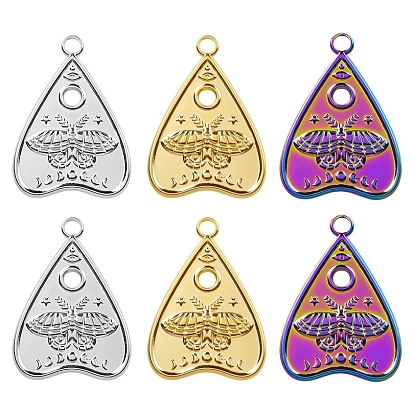 304 Stainless Steel Pendants, Talking Boards with Moth Charm