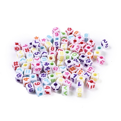 Непрозрачная акриловая бусина, куб с цифрой