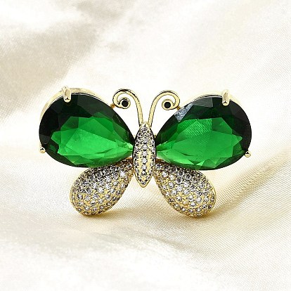 Кольца для женщин с микропаве из кубического циркония и стекла, бабочка, долговечный, стойки покрытие, реальный 18 k позолоченный