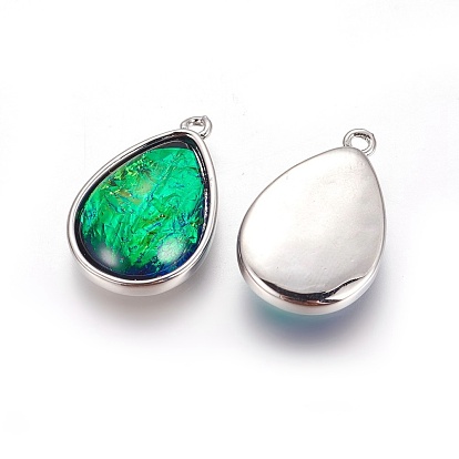 Synthetic Ammolite Pendants, with Brass Findings, Drop