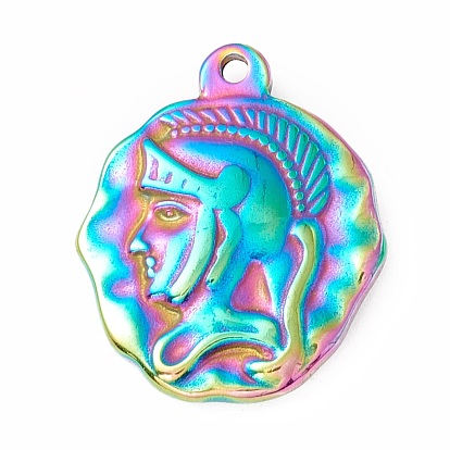 Ion Plating(IP) 304 Stainless Steel Pendants, Flat Round with Human Face