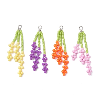 Подвески из стеклянных бусин в виде колосков риса, с акрилом и медной проволокой