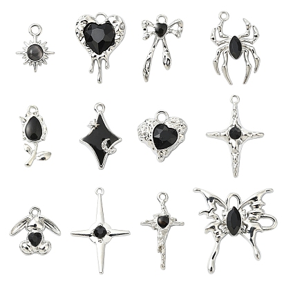 12шт. 12 стили подвески из сплава эмали и стекла, чёрные