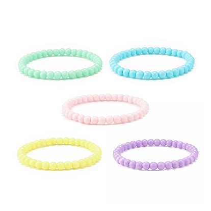Candy Color Acrylic Round Beaded Stretch Bracelet for Women