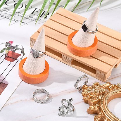 Resin Artificial Marble Jewelry Ring Displays, with PU Leather, Rectangle