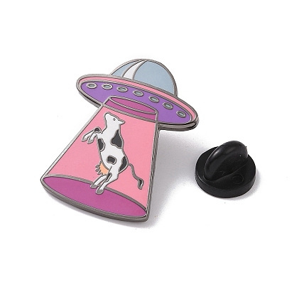Space Ship with Cow Alloy Enamel Pin Brooch, for Backpack Clothes