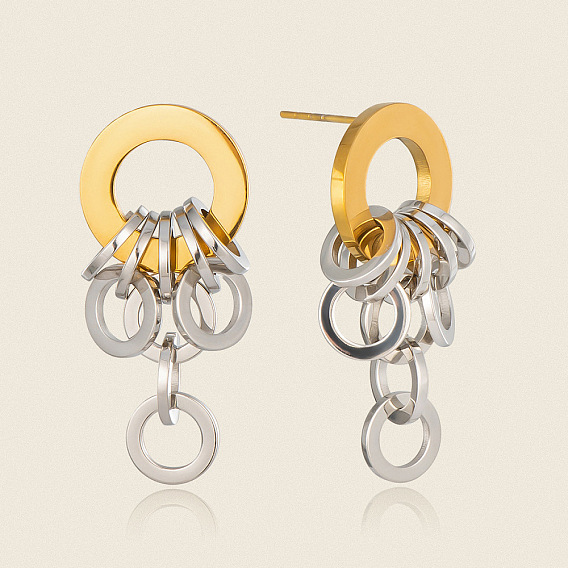 Two Tone 304 Stainless Steel Stud Dangle Earrings for Women, Round