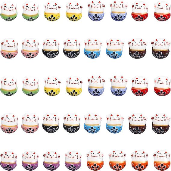 40шт 10 цвета фарфоровые бусины ручной работы, пастельный фарфор, Lucky Cat