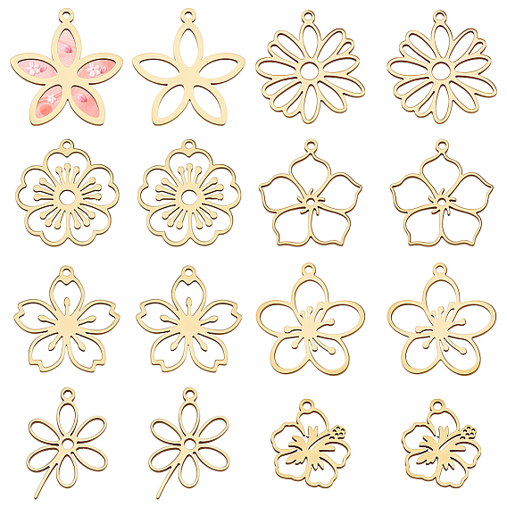 16 шт 8 стили 201 подвески из нержавеющей стали, лазерная резка, цветочный шарм
