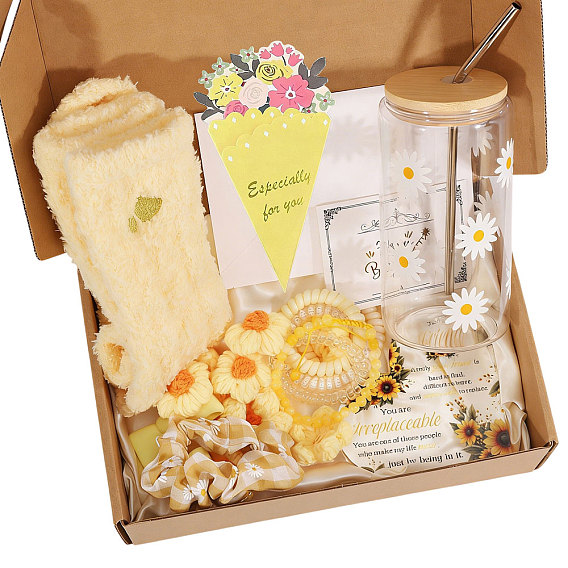 DIY-Geburtstagsgeschenkbox-Sets, inklusive Plastikbecher, Säule mit Blumenmuster, Geburtstagskarten aus Papier, Haaraccessoires aus Kunstharz, Papiergrußkarte