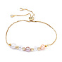 Adjustable Brass Slider Bracelets, Bolo Bracelets, with Natural Pearl, Glass Beads and Brass Beads