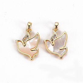 Латунные микропаве прозрачные кубические циркониевые подвески, с естественной оболочке, без никеля , голубь