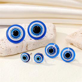 Vintage Resin Blue Glitter Eye Earrings - Devilish Fashion Jewelry in Multiple Sizes