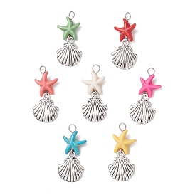 Подвески из синтетической бирюзы, окрашенной в цвет морской звезды, с корпусом из сплава, старинное серебро и цвет нержавеющей стали