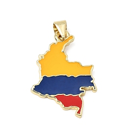Brass Enamel Pendants, Map Charms, Long-Lasting Plated, Rack Plating, Lead Free & Cadmium Free, Real 18K Gold Plated