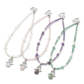 Ожерелье-подвеска-ангел из натуральных и синтетических драгоценных камней с цепочками из ракушек и жемчуга