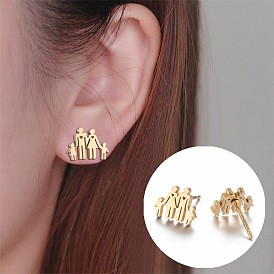 Vintage Hollow Heart Ear Studs for Family of Four in Minimalist Style