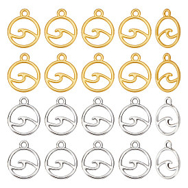 60шт 2цвета стойка покрытие сплав подвески, без кадмия, без свинца и без никеля, круглое кольцо с подвеской "волна"