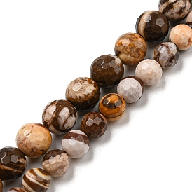 Naturelles zèbre jaspe perles brins, à facettes (128 facettes), ronde