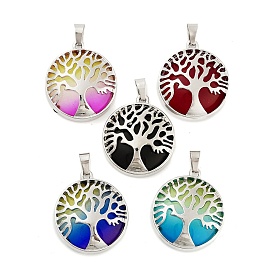 Alloy Pendants, with Mixed Color Glass, Tree of Life