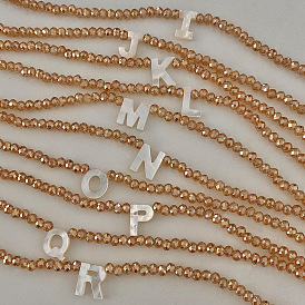 Подвеска с инициалом из натуральной ракушки, ожерелья с подвеской из стеклянных бусин, с латунными концевыми цепями, золотые, темно-золотистые