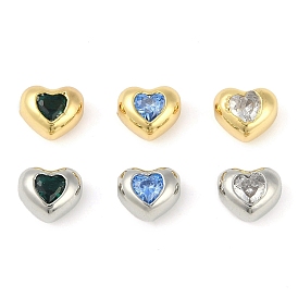 Brass Micro Pave Cubic Zirconia Beads, Heart