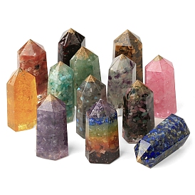 Resin Hexagonal Prism Display Decoration, with Natural Gemstone Chips inside for Home Office Decoration