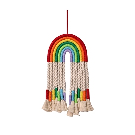 Handmade Woven Cotton Cord Macrame Rainbow Hanging Wall Decorations, for Home Living Room Bedroom Decoration