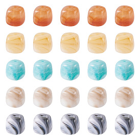 50Pcs 5 Colors Opaque Acrylic Beads, Imitation Gemstone, Cube, Two Tone