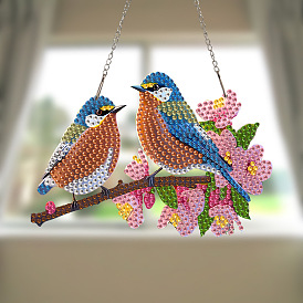 DIY Pair Bird Diamond Painting Kit, Including Acrylic Rhinestones Bag, Diamond Sticky Pen, Tray Plate, Metal Chain, Glue Clay and Canvas